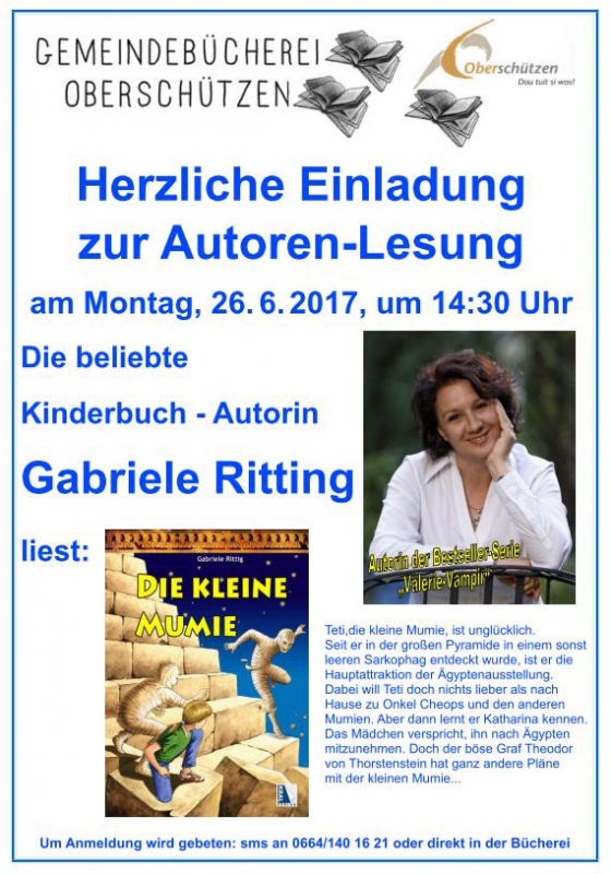 Herzliche Einladung zur Autoren-Lesung mit Gabriele Ritting am Montag, 26.6.2017 um 14:30